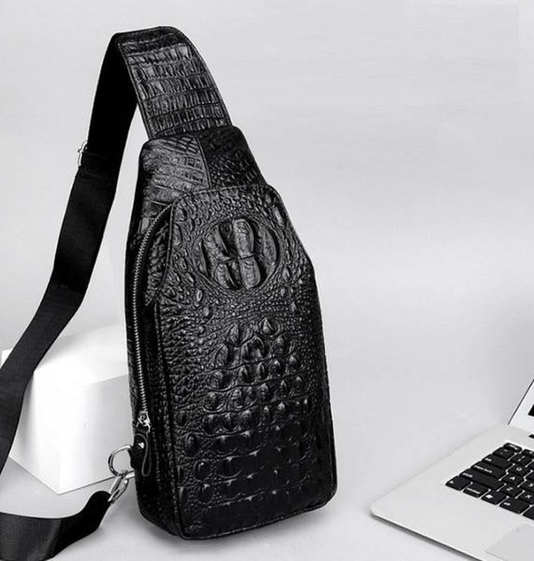 Чоловіча бананка сумка на груди кросбоді месенджер шкіра рептилія ...