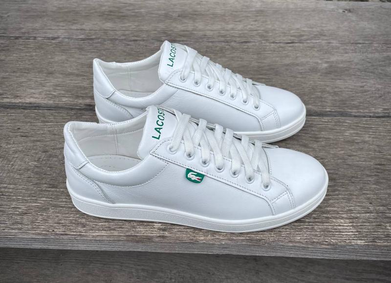 Чоловічі шкіряні кеди lacoste мужские белые кожаные кроссовки лакост ...