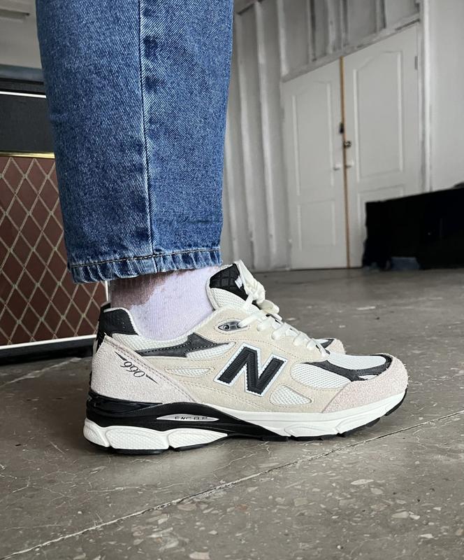 Мужские бежевые с черным замшевые кроссовки с сеткой new balance 990🆕 ...