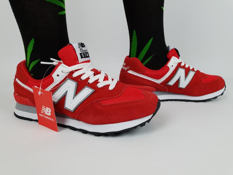 Кроссовки женские замша сетка красные new balance 574 red white ...