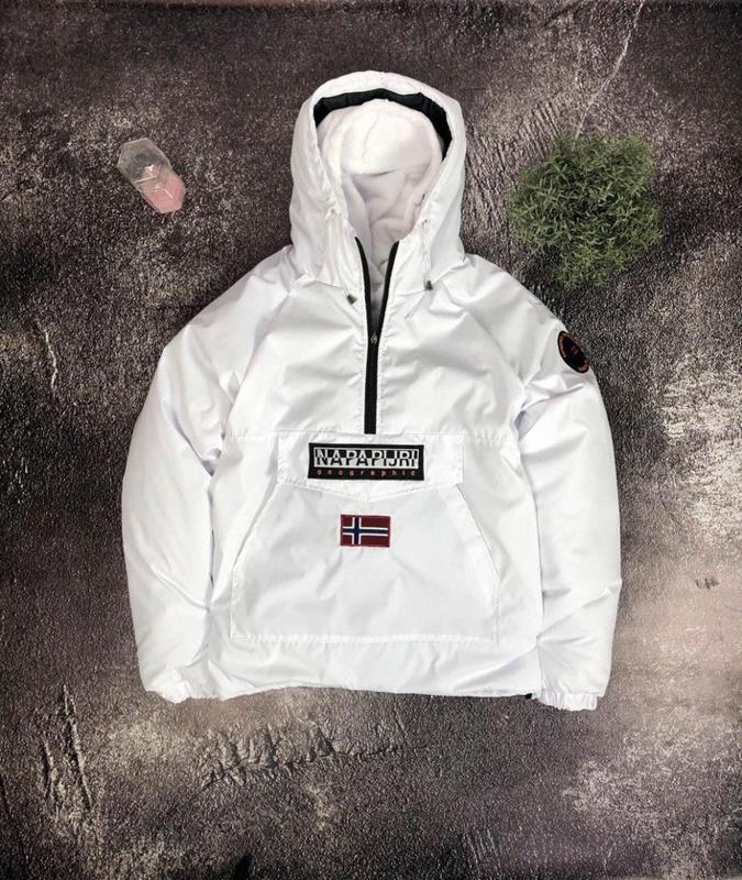 Белый анорак napapijri утеплённый с капюшоном зимняя мужская куртка ...