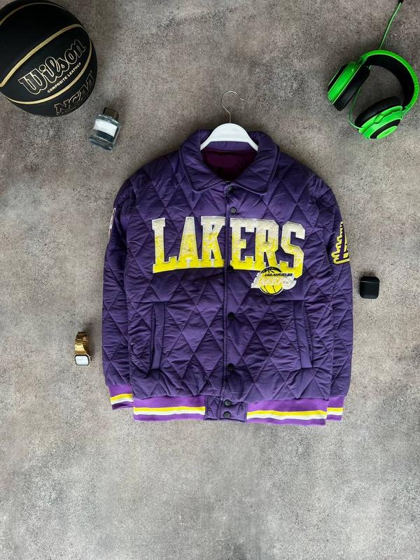 Брендовый мужской бомбер/качественный бомбер lakers в фиолетовом цвете ...