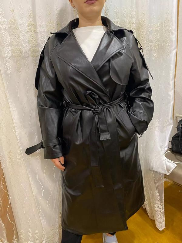 Женский черный кожаный плащ zara плащ оверсайз длинный плащ пальто ...