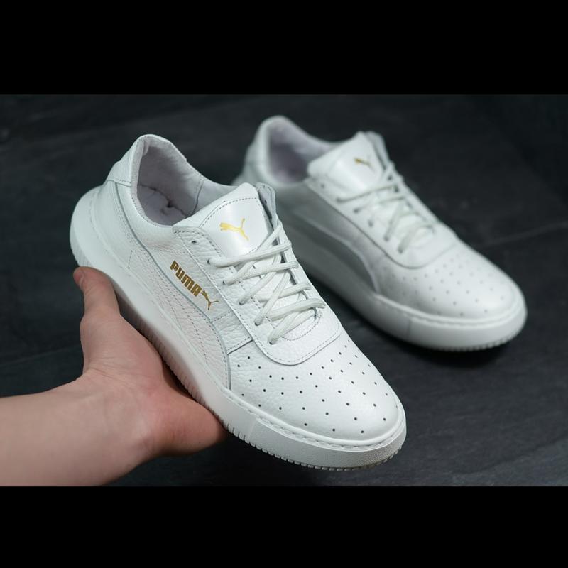 Мужские кожаные белые кеды с логотипом puma, чоловічі шкіряні білі кеди ...