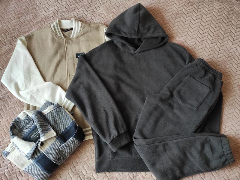 Мужской костюм двойка полар флис худи толстовка с капюшоном штаны ...