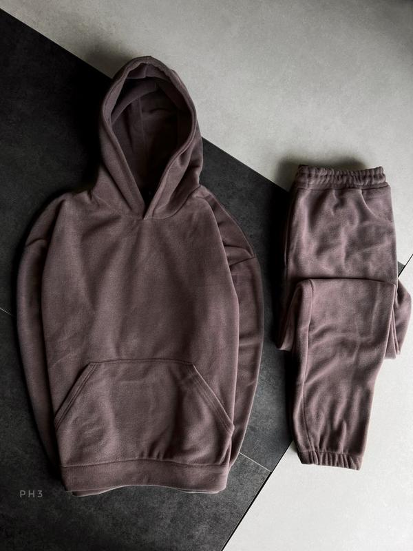 Мужской костюм двойка полар флис худи толстовка с капюшоном штаны ...