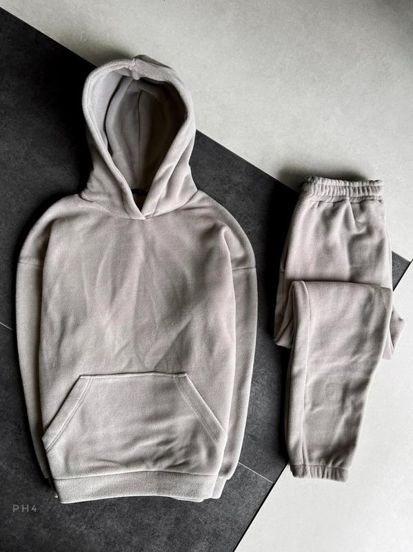 Мужской костюм двойка полар флис худи толстовка с капюшоном штаны ...