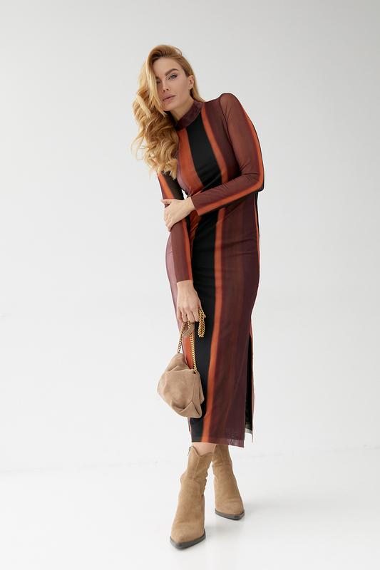 Длинное вечернее платье миди в сеточку с разрезами — цена 890 грн в ...