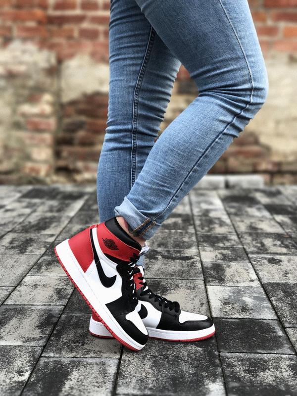 Кроссовки женские кожаные nike air jordan 1 retro high g white red ...