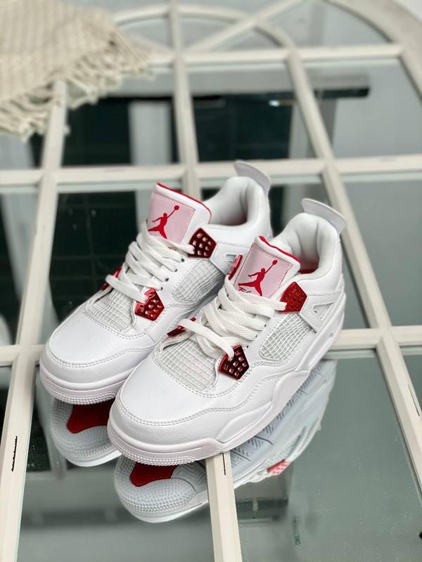 Мужские кожаные женские кроссовки jordan 4 white red, кеды белые ...