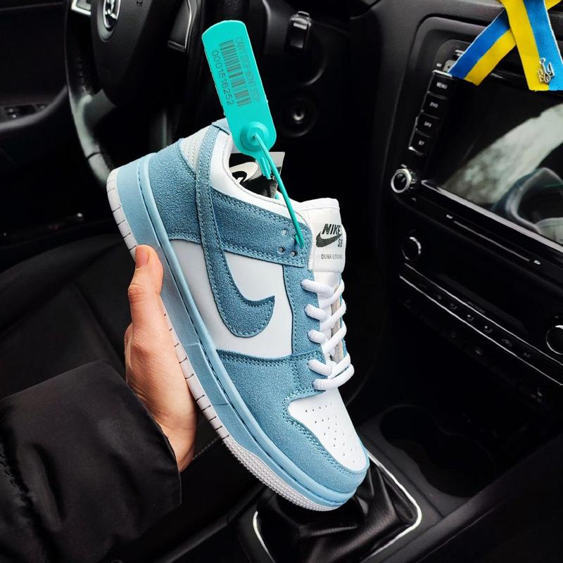 Женские кроссовки nike sb dunk белые с голубым кожаные найк данки ...