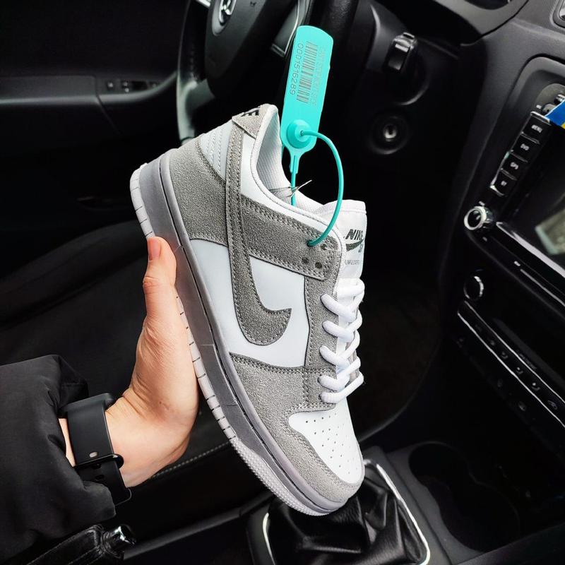 Женские кроссовки nike sb dunk белые с серым кожаные найк данки ...