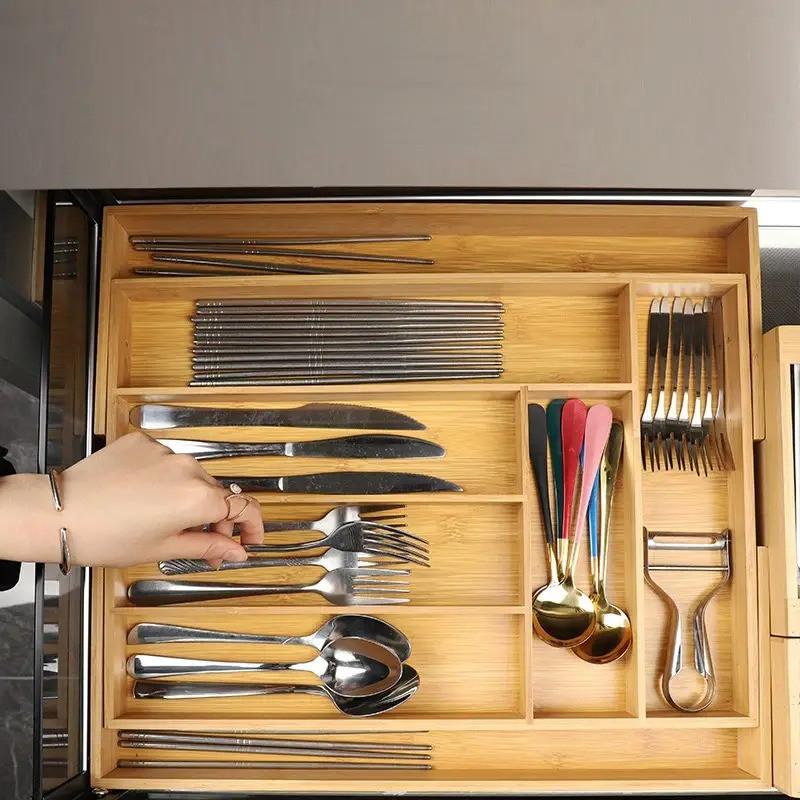 Органайзер для столових приборів із бамбука, розсувний лоток органайзер ...