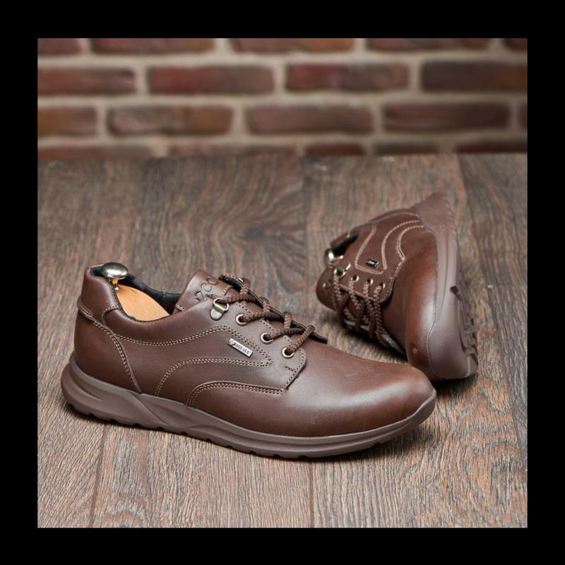 Мужские кожаные коричневые туфли с логотипом ecco, туфлі чоловічі ...