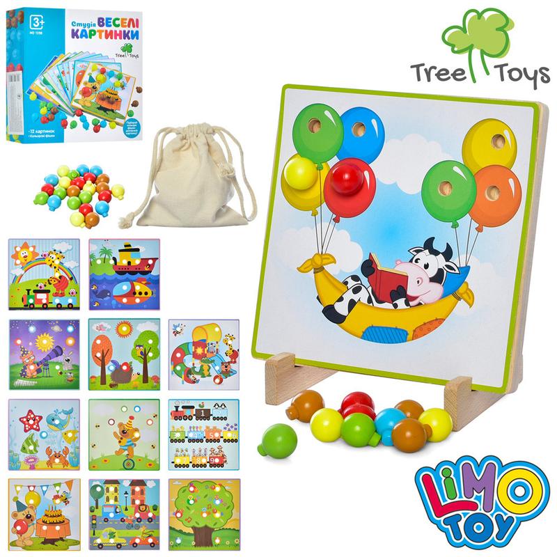 Деревянная игрушка игра мозаика, картинки 12шт, цветные фишки, md1598 ...