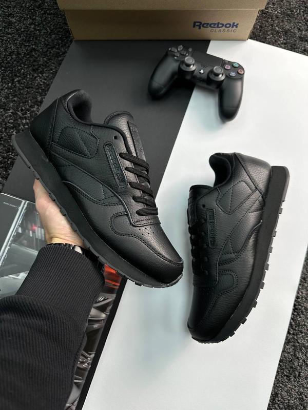 Мужские кожаные черные кроссовки reebok classic leather all black ...