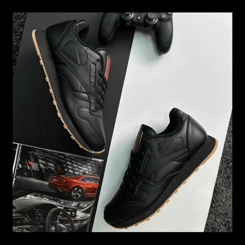 Мужские кожаные кроссовки reebok classic leather black brown, чоловічі ...