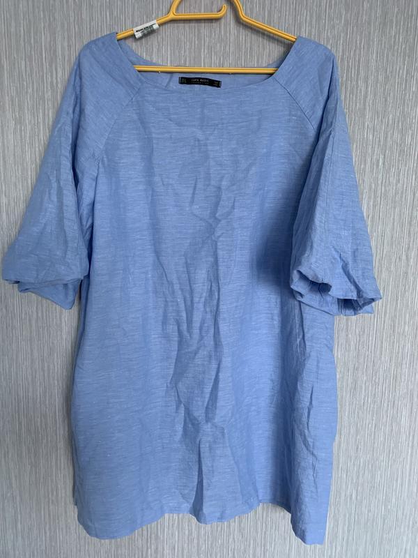 Платье с пышными рукавами лен zara 38/m — цена 400 грн в каталоге