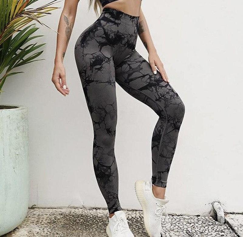 Леггинцы / лосины с эффектом пуш - ап черно - серого цвета с мраморным ...