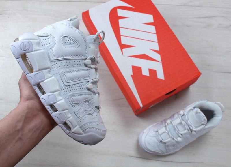 Белые кожаные кроссовки nike air more uptempo white (высокие найк ...