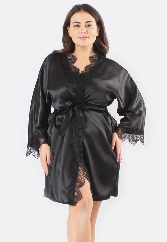 Черный халат для дома атласный с кружевом — цена 508 грн в каталоге ...
