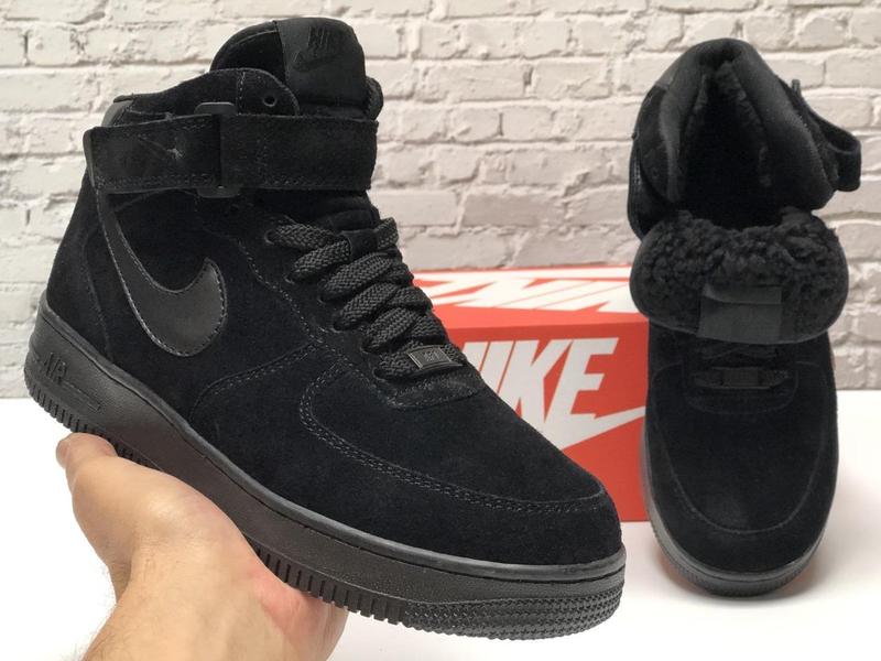 Мужские зимние кроссовки с мехом nike air force 1 mid suede black (найк ...