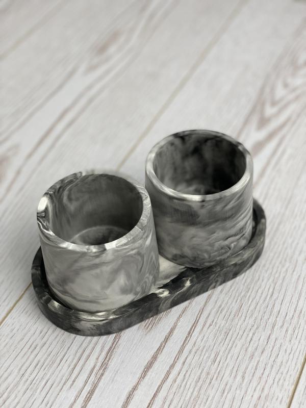 Набір гіпсових кашпо minimal в техніці marble на підставці для кактусів ...