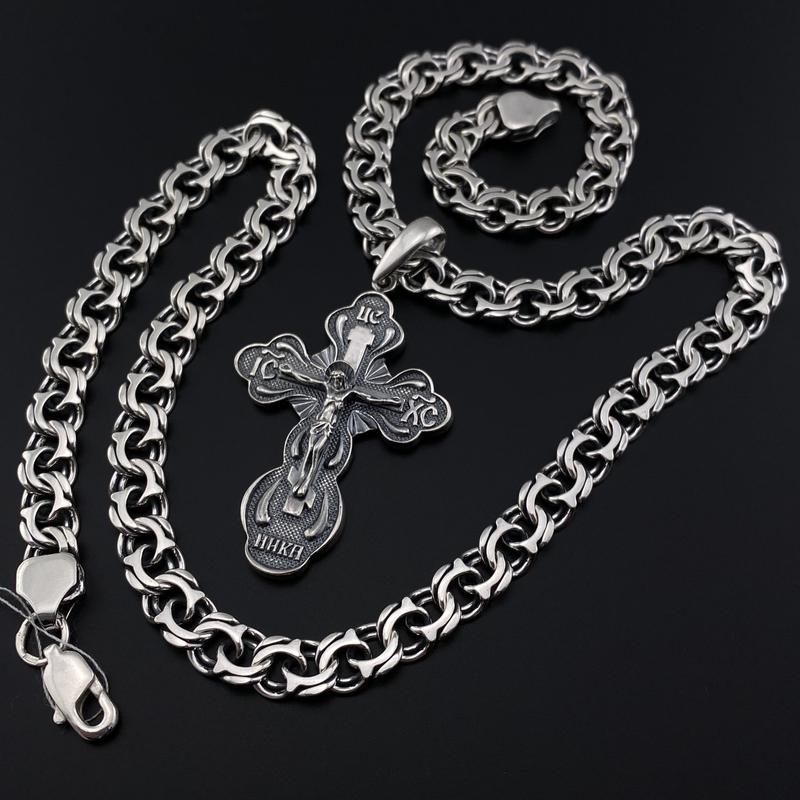 Комплект! мужская толстая серебряная цепочка и крестик. бисмарк и крест ...