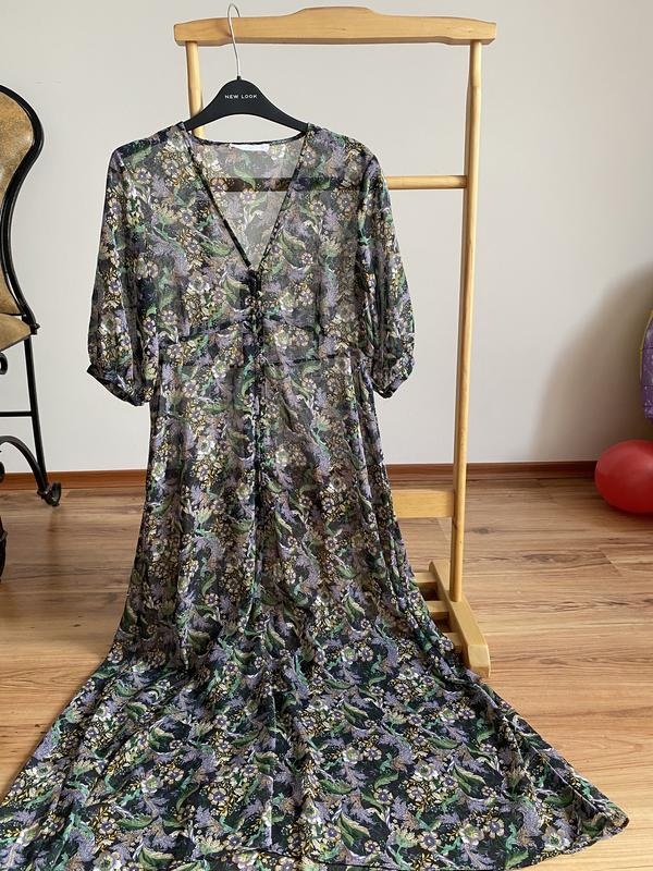 Платье миди в сеточку с рукавами фонариками mango s — цена 280 грн в ...