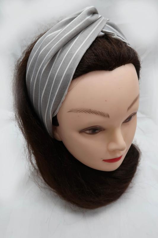 Повязка на голову серая в белую полоску,повязка на резинке ,челма ...