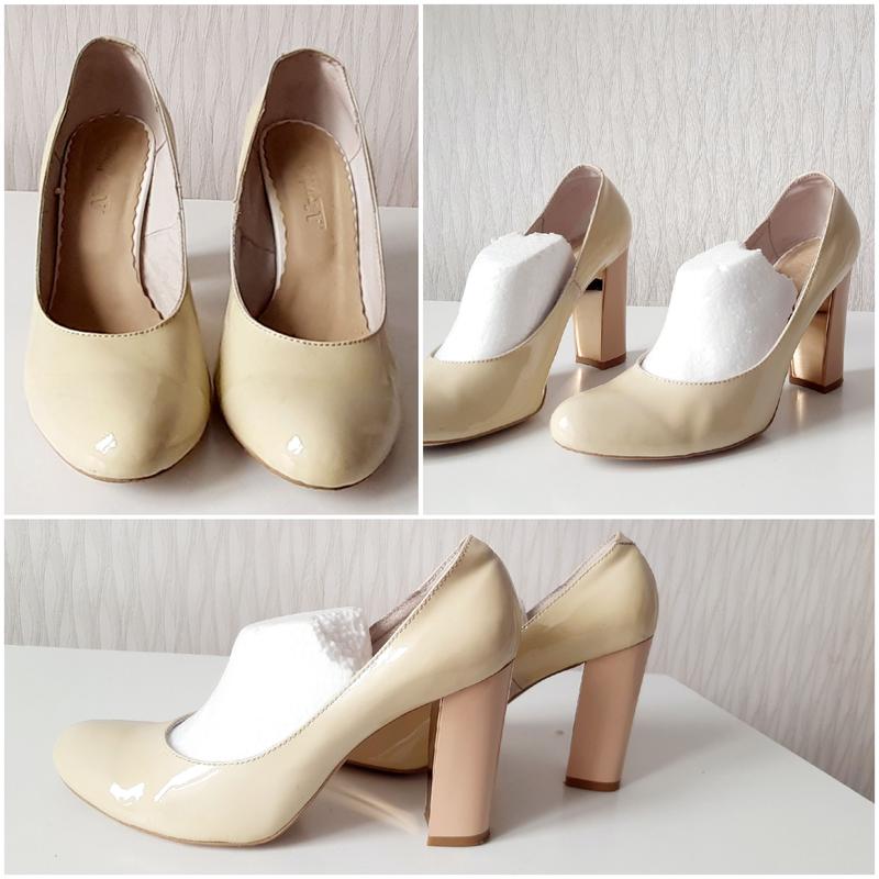 Кожаные бежевые лаковые туфли на зеркальном каблуке 40 размера — цена ...