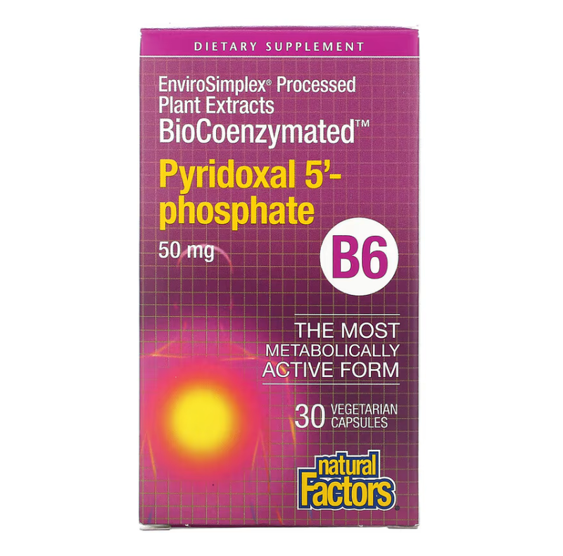 Natural factors, biocoenzymated, вітамін b6, піродоксал 5'фосфат, 50