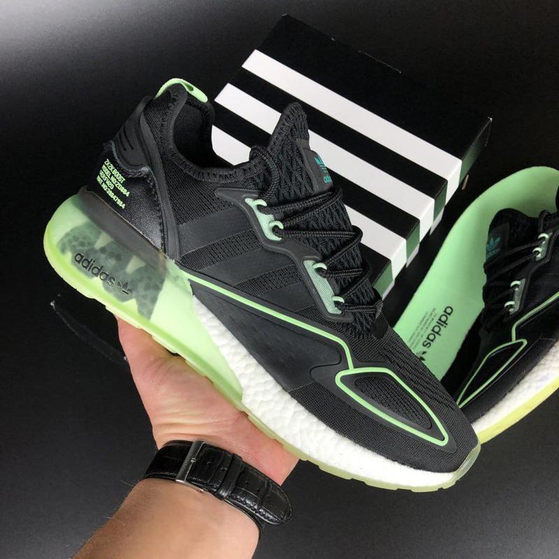 Мужские кроссовки adidas zx 2k boost 2.0 сеточка черно-белые салатовые ...