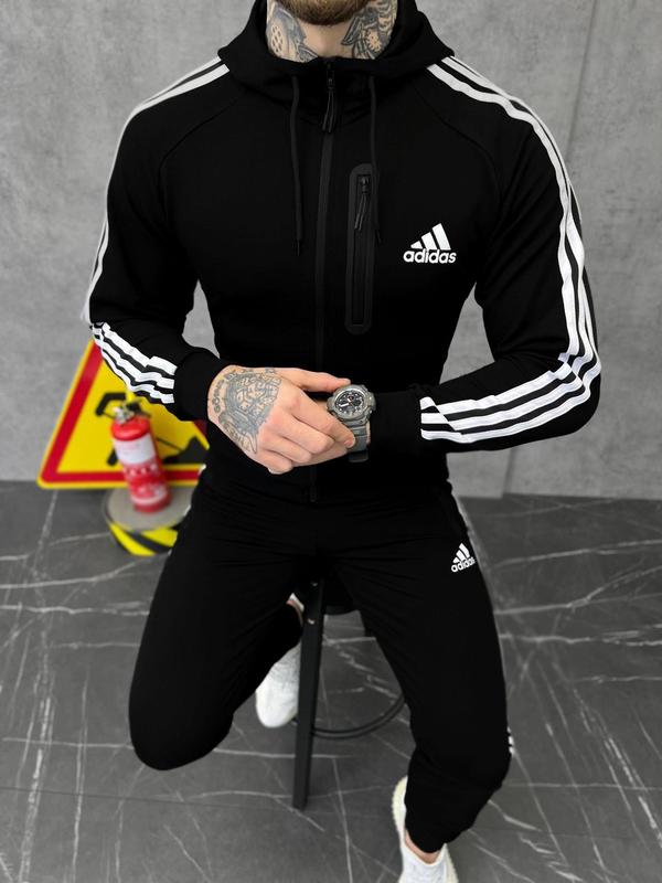 Отличный мужской спортивный костюм adidas perfect black white чёрный с ...