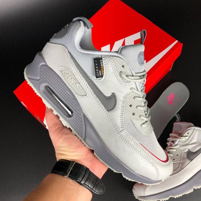 Мужские кроссовки nike air max 90 surplus кожаные сеточка светло серое ...