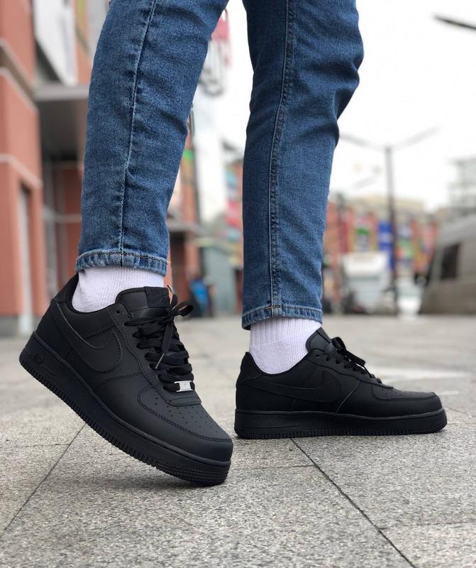 Кроссовки nike air force 1 black мужские кожаные найк аир форс 1 чёрные ...