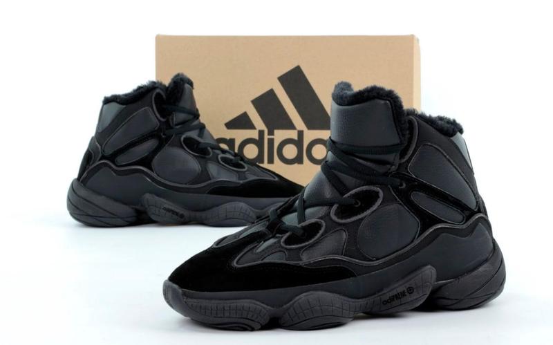 Высокие зимние кожаные кроссовки на меху adidas yeezy boost 500 black ...