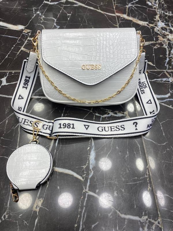 Сумка белая женская в стиле guess 2в1 крокко сумка маленькая гесс ...