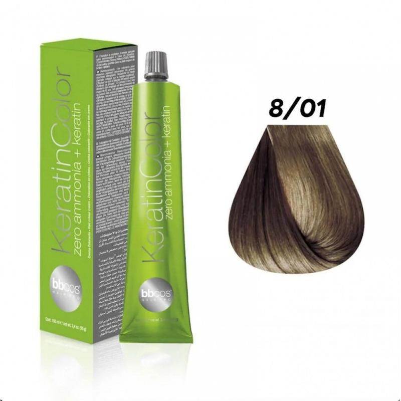 Безаммиачная стойкая крем-краска для волос bbcos keratin color 8/01 ...