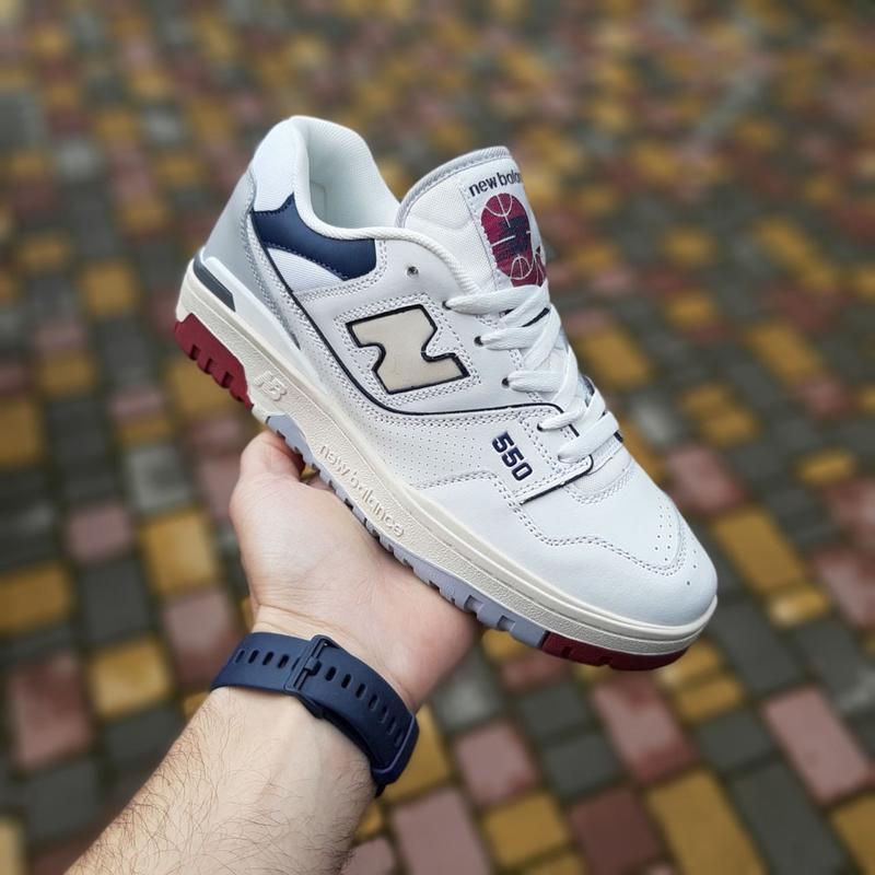 Мужские белые с бордовым кожаные кроссовки new balance 550 🆕 нью баланс ...