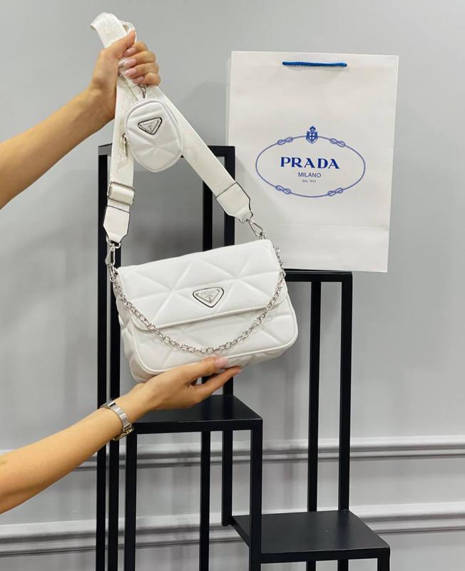 Сумка белая женская стеганая 2в1 в стиле prada сумка прада сумочка ...