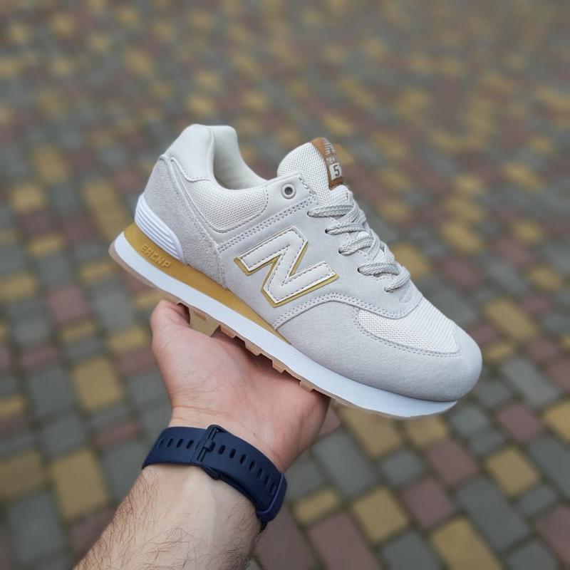 Женские летние замшевые кроссовки new balance 574 бежевые с горчицей ...