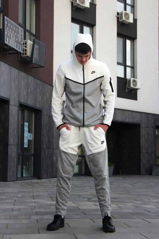Спортивний костюм nike tech fleece сірий з білим чоловічий найк теч ...