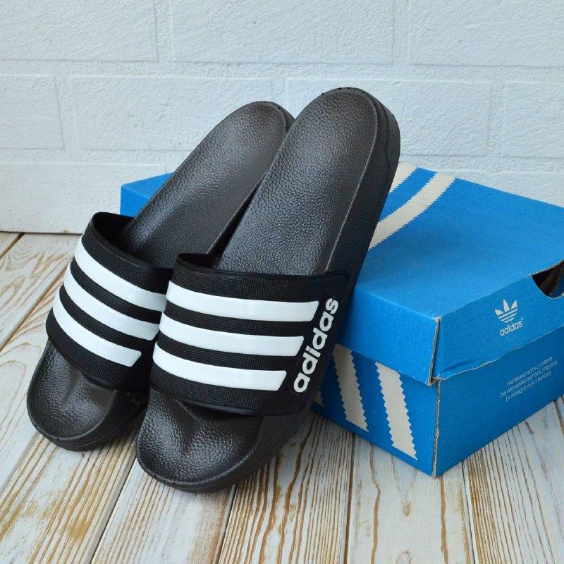 Adidas мужские шлепанцы черные с белым, стильные мужские шлепки адидас ...
