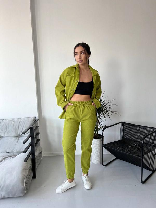 Костюм рубашка джоггеры цвет яблоко/ салатовый микровельвет на ...